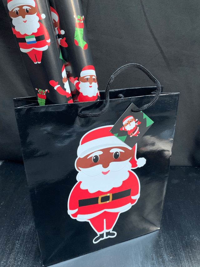 Black Afro Carib Santa Print Gift Bag & Wrapping Paper Set 