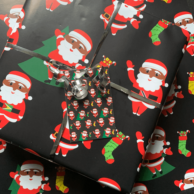 Black Afro Carib Santa Print Gift Bag & Wrapping Paper Set 