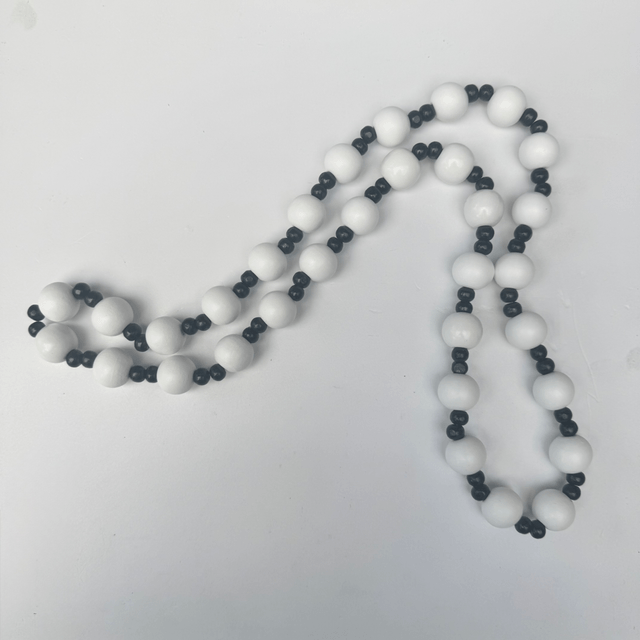 20mm Wooden Beaded Chain - White with black detail