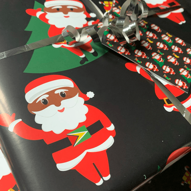 Black Afro Caribbean  Santa Wrapping Paper - 5 sheet Gift Wrap Pack 